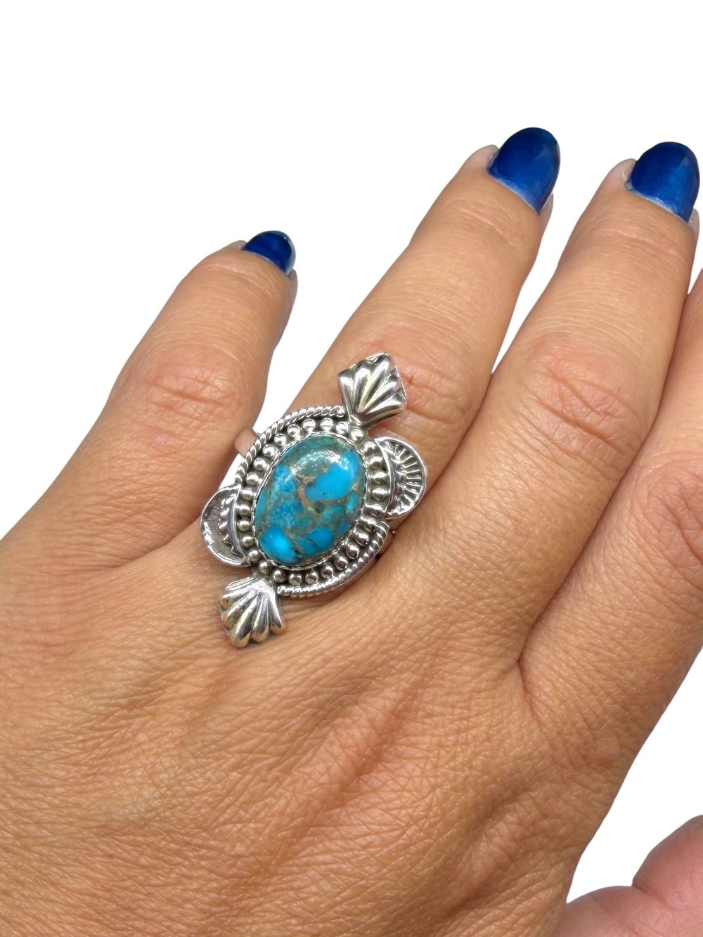 Kingman Copper Turquoise Ring Adjustable Size 7 - 9 Western Boho Blue Stone